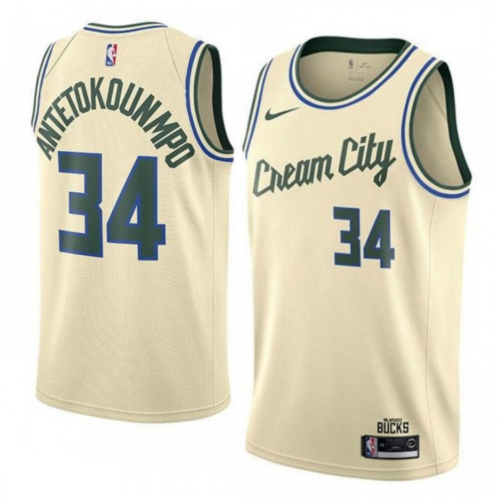 Men's Milwaukee Bucks Giannis Antetokounmpo #34 Cream City Swingman Jersey - City Edition-Pro Kit Vault | Brand New 26/27 Sports Jerseys